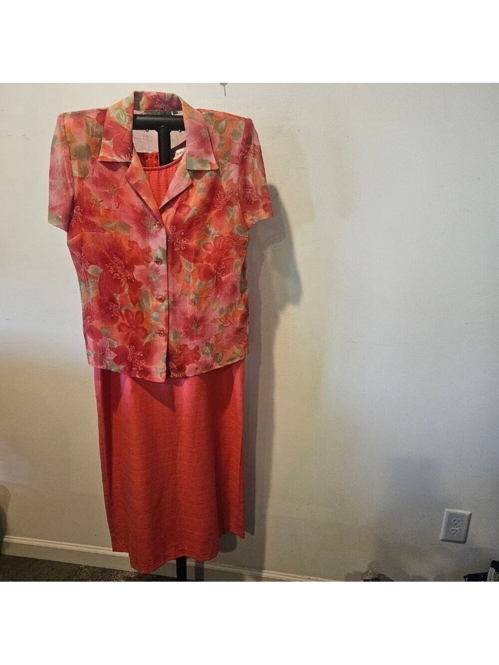 Women's Dressbarn Coral Maxi Dress & Floral Multicolor Blouse Set 12P